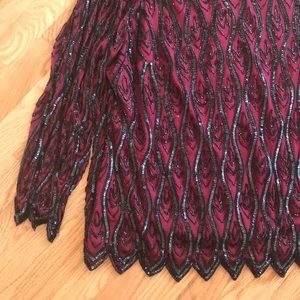 Burgundy chiffon top with black beading